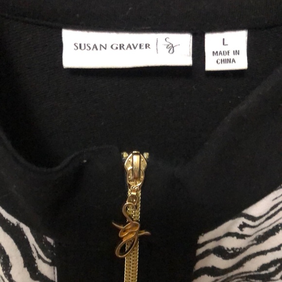 Susan Graver Zebra Print Bomber Jacket Black and White - Picture 2 of 3